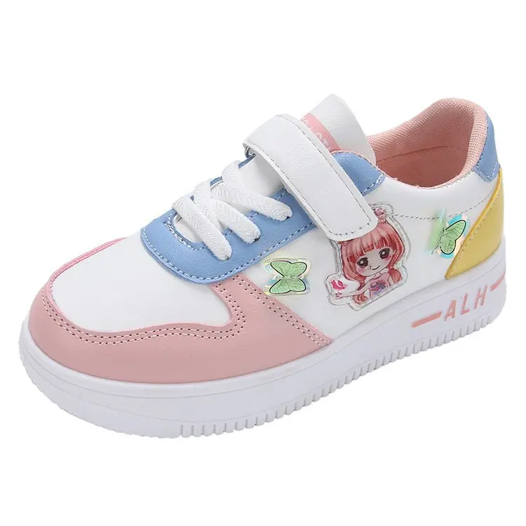 

2025 New Children's Little White Shoes, Girls' Students' Flat Casual Sports Shoes, Board Shoes, Leather Surface Single Shoes