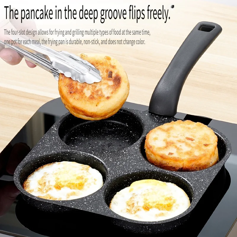 Olla para tortilla de cuatro agujeros de piedra médica, olla para tortilla de huevo de fondo plano antiadherente para el hogar, sartén para desayuno, hamburguesa, 1 ud.