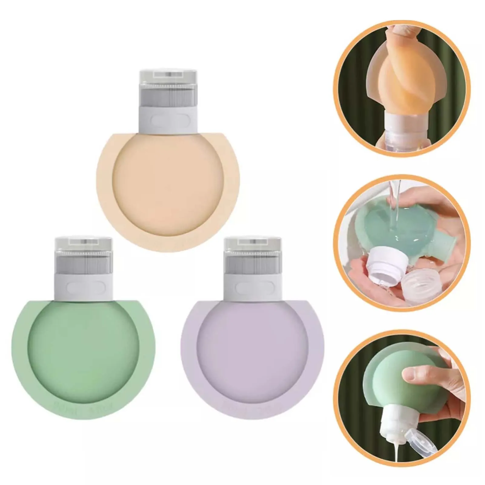 3Pcs Travel Botttle Set 60/90ml Refillable Bottle Soft Silicone Lotion Shampoo Container Squeeze Tube Empty Bottle Wholesale