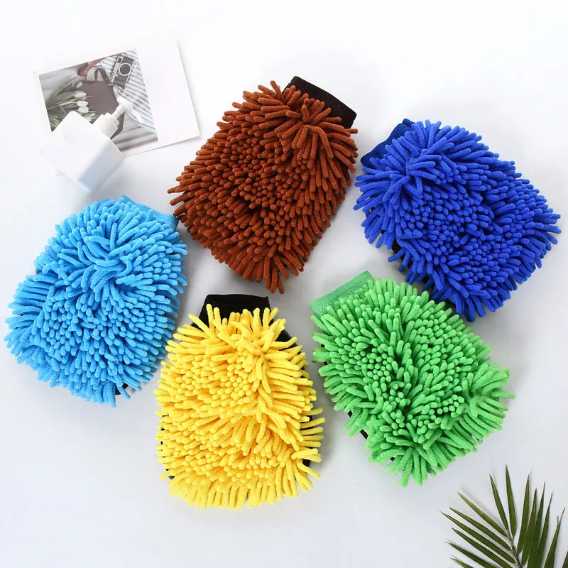 1pc double sided car wash mitts thickened chenille car wash mitts coral fleece lathering mitts plush rags cleaning tools