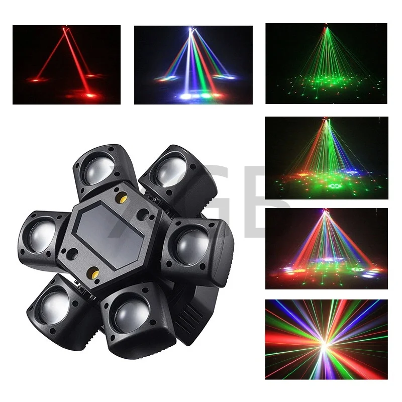 1/8PCS LED Moving Head 80W RGBW 4in1 Mini Six Arm Beam Strobe Light Yellow Flash Dj Bar DMX 512 Remote Control Stage Effect