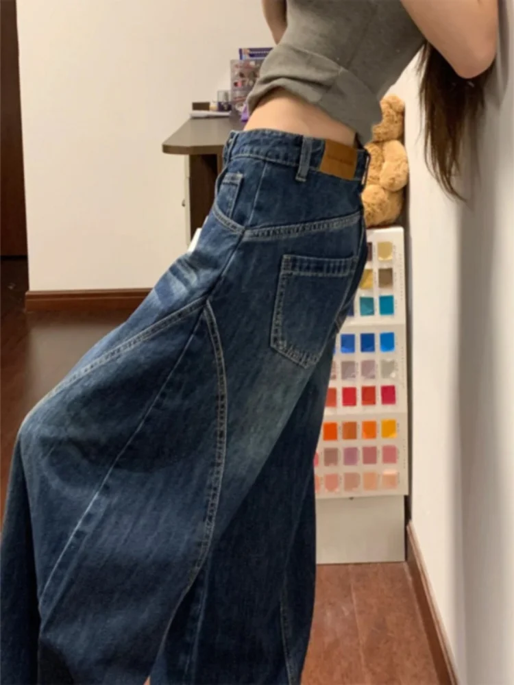 

Винтажные широкие джинсы в американском стиле больших размеров, женские осенние узкие прямые свободные брюки с низкой талией и грушевидным кроем