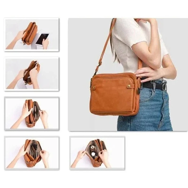 Bolso cruzado Vintage de cuero de tres capas para mujer, bandolera de hombro, bolso de mano para actividades diarias al aire libre