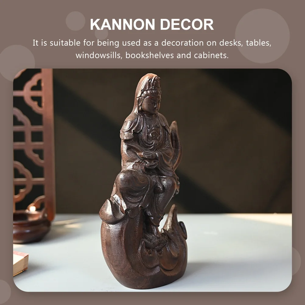 

Wood Carved Kannon Decorative Ornament Simple Design Desktop Yin Figure for Dorm Living Room Decoration Yin Decor