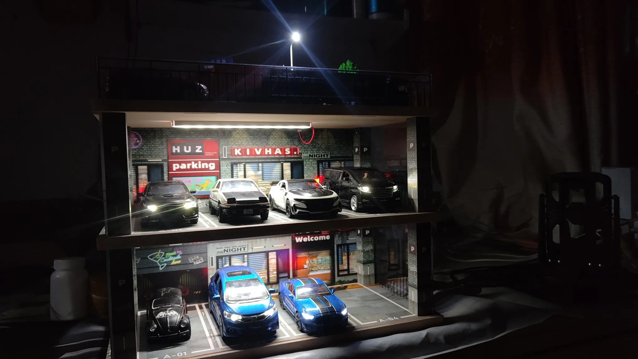 Scale Miniature1 32 Diorama Parking Garage Scene For Diecast Modle Car Light Wood LED Soft Lighting HD Acrylic