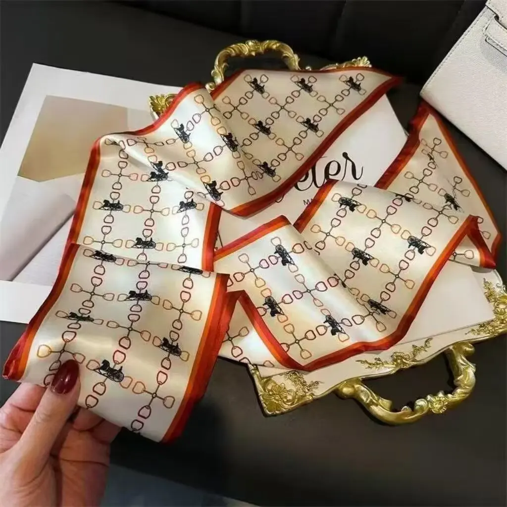 Luxury Long Neckerchief Skinny Hair Bands Women Silk Scarfs Fashion Headbands Bag Scarves Print Hairband Neck Scarf For Ladies image 6
