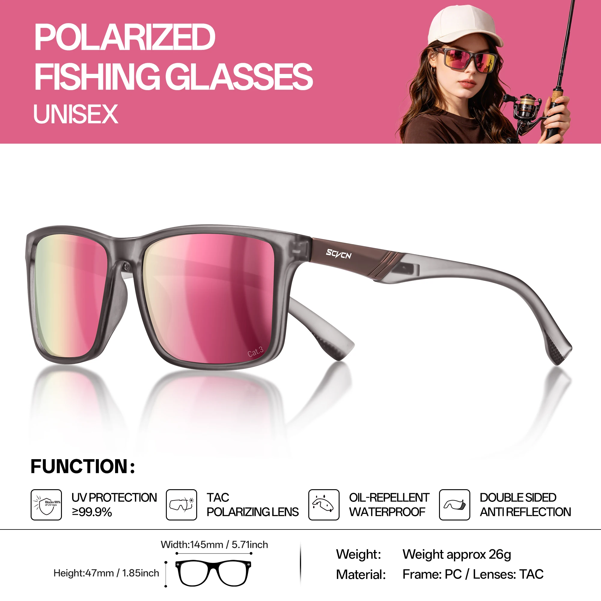 SCVCN Neue polarisierte Wassersportbrille für Damen, professionelle Sonnenbrille zum Surfen, Bootfahren, Angeln, blendfrei, Rafting, Segeln, UV400