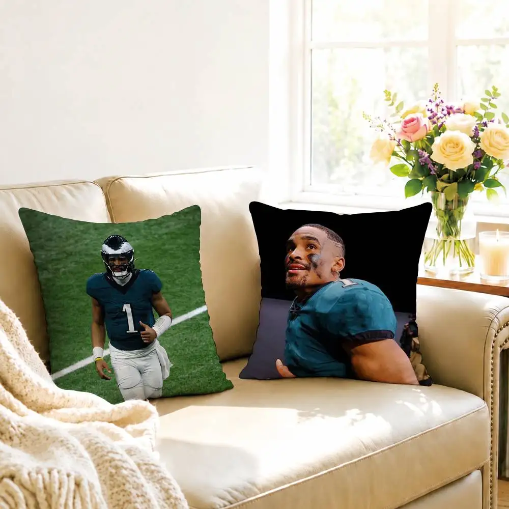American football player Jalen Hurts Square Double-Sided printed Pillow Case Bedroom Bedside Pillow Sofa Cushion Cover Gift