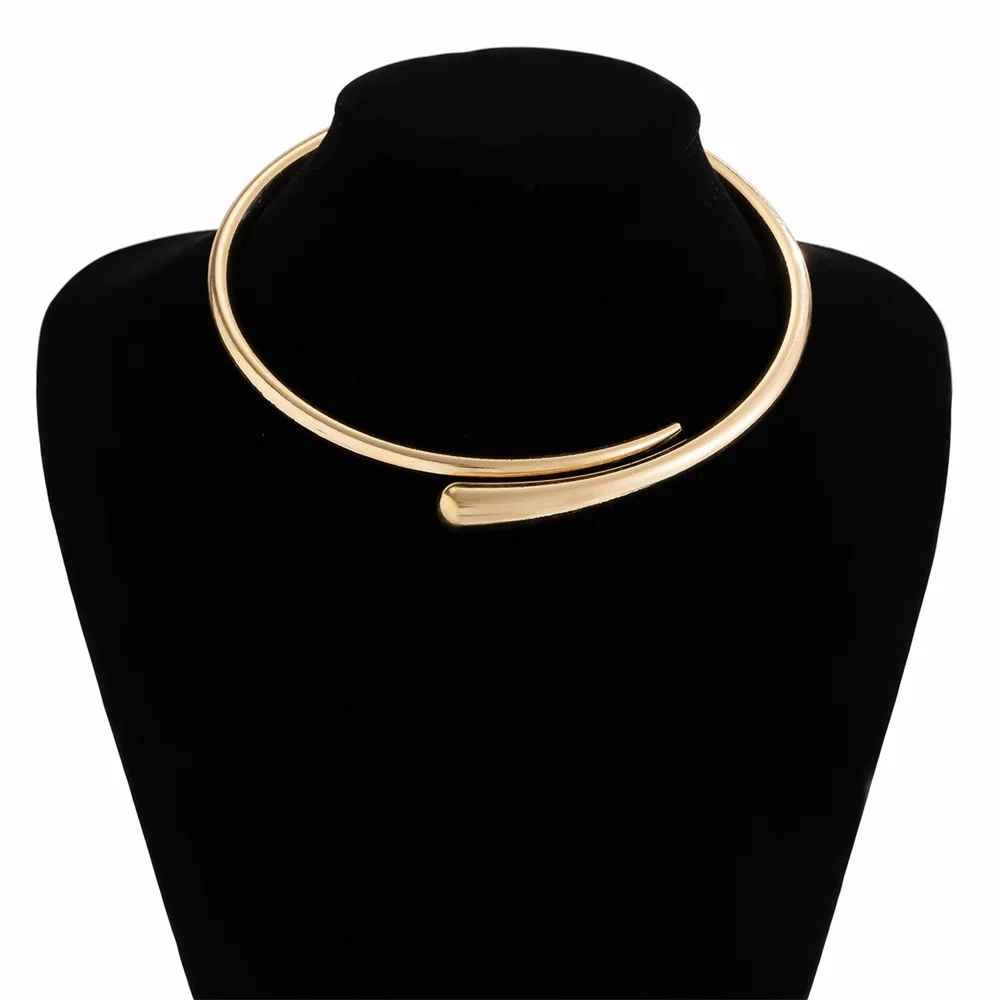 Irregular Water Drop Open Torques Choker Necklace for Women Fashion Geometric Metal Collar Necklace Goth Grunge Jewelry 2024 Gif