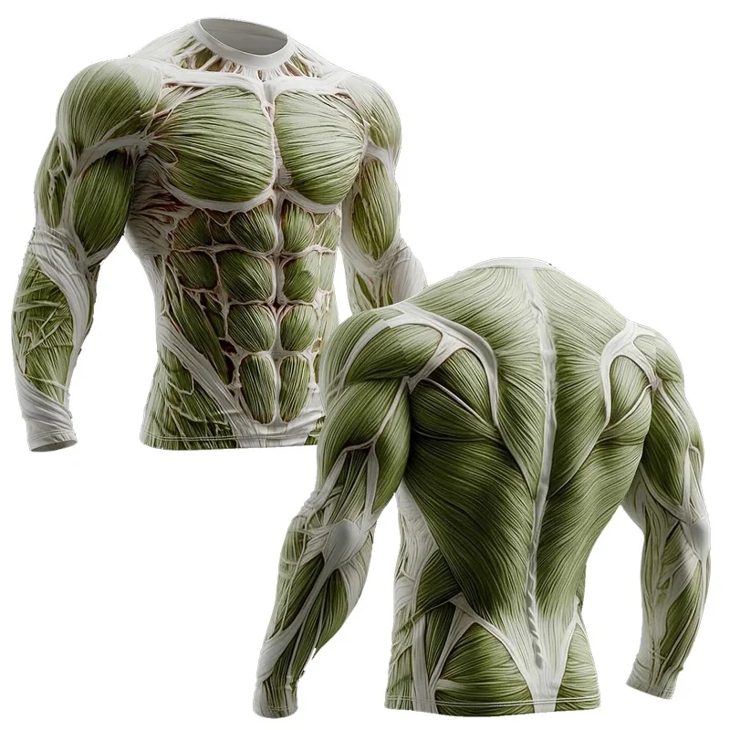 2026 Men's Human Muscles 3D T-shirt Fashion Cool Daily Fitness Long Sleeve T-Shirt Outdoor Casual Street Summer Clothing Apparel