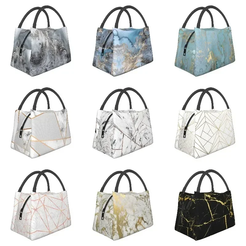 Grey marble pattern abstract floral insulation modern lunch bag geometric pattern can be redesigned lunch handbag food box