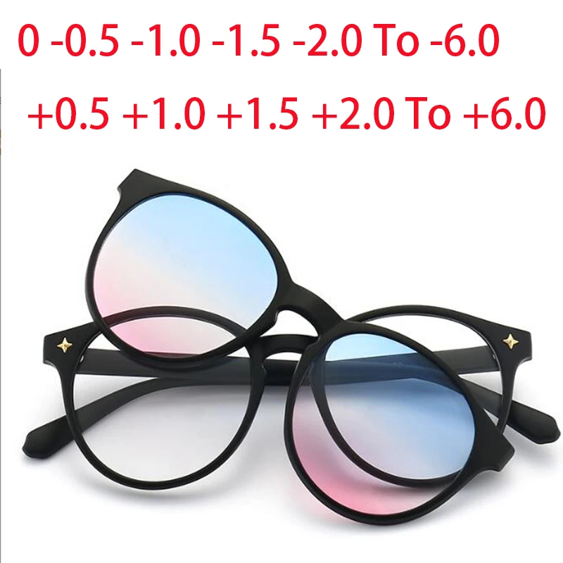 Round Sun Clips On Glasses Women Magnetic Sun Glasses Myopia Glasses 0 -1.0 -2.0 To -6.0