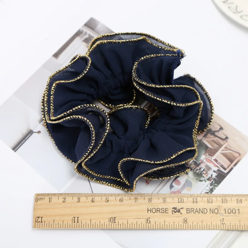 Women Vintage Double Layer Chiffon Hair Ties Handmade Quality Glitter Fabric Scrunchies Hair Bands Stretch Hair Holder