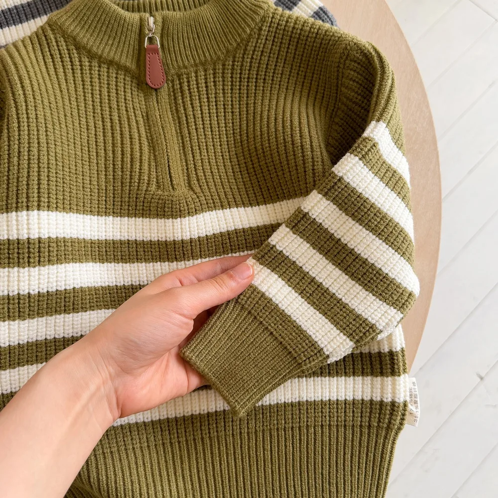Practical Half-zip Mock Neck Boys Sweaters Stylish Retro-inspired Knit Pullovers for Children Student Everyday Wear Tops JY10043