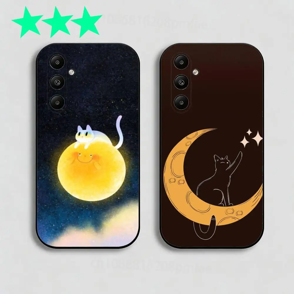 

Cute Animals on the Moon Phone Case For Samsung Galaxy A13,21s,22,31,32,40,52,71,A91 Soft Black Shell