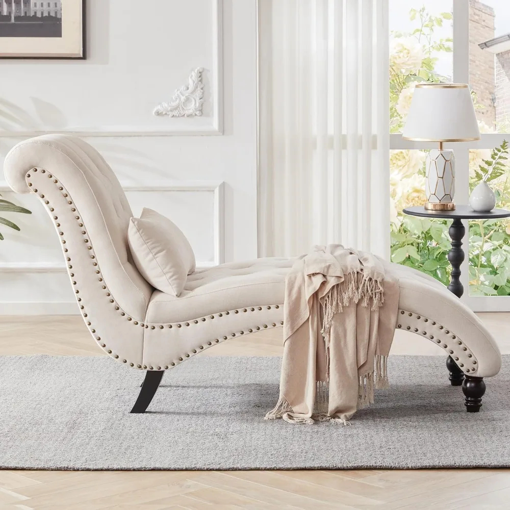 RiSALE-Chaise longue touffetée d'intérieur, en lin, douce, pour chambre à coucher et salon