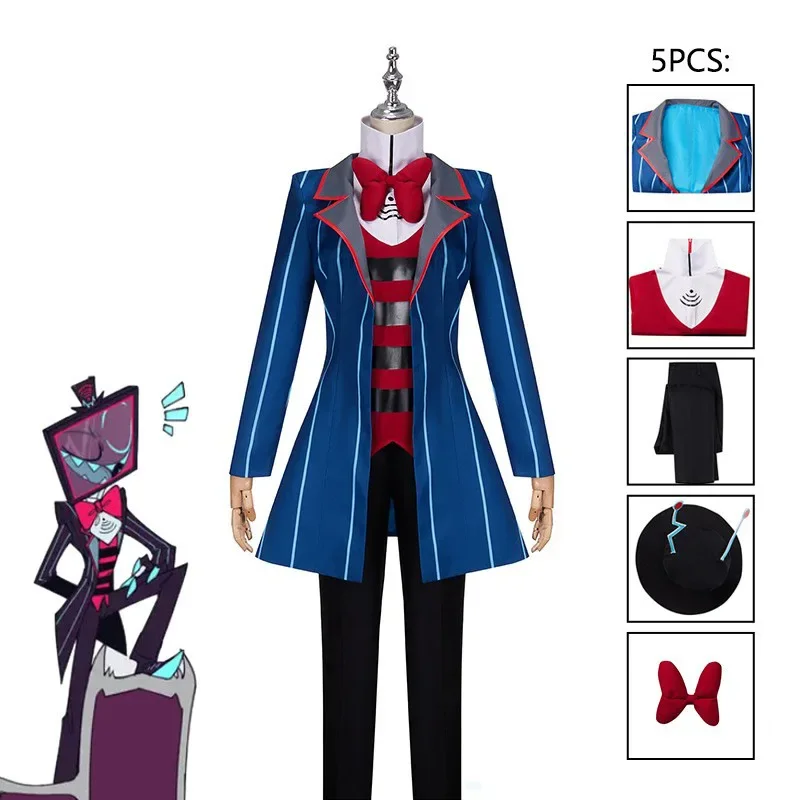 Mr. Vox-disfraz de Anime Hazbin Vox para hombre, ropa de demonio aterrador, Voxy uniforme, Cosplay de Hotel, fiesta de Halloween