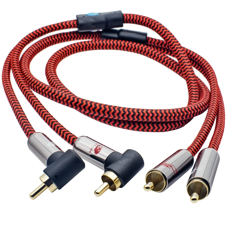 Hifi Angled RCA Audio Cable 90 Degrees Dual RCA to Dual RCA for AMP Speaker Soundbox TV CD Shielding OFC Cable 1M 1.5M 2M 3M 5M