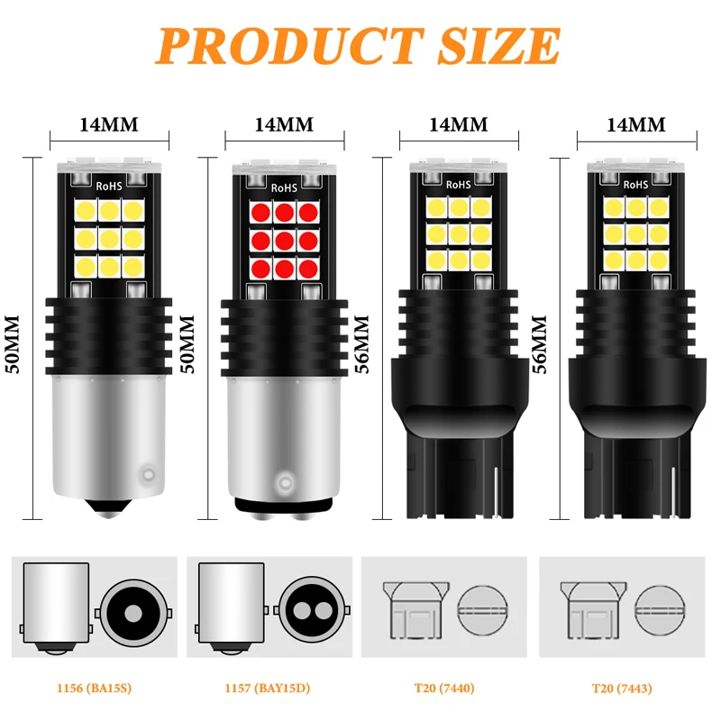 Lámpara de señal de giro para coche, luz roja de respaldo de freno, Py21w, Ba15s, P21w, 1156, Bau15s, 3030SMD, Canbus 1157, Bay15d, P21/5w, 1 piezas