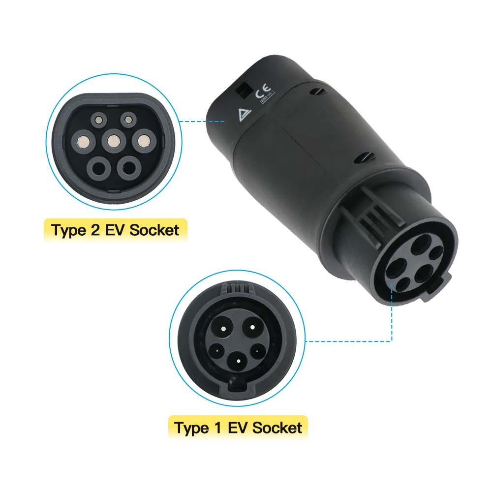 Kolanky EV Adapter Type1 to Type2 32A Single Phase Compatible with J1772 Charger for Electric Car with Type 2 Charging Socket