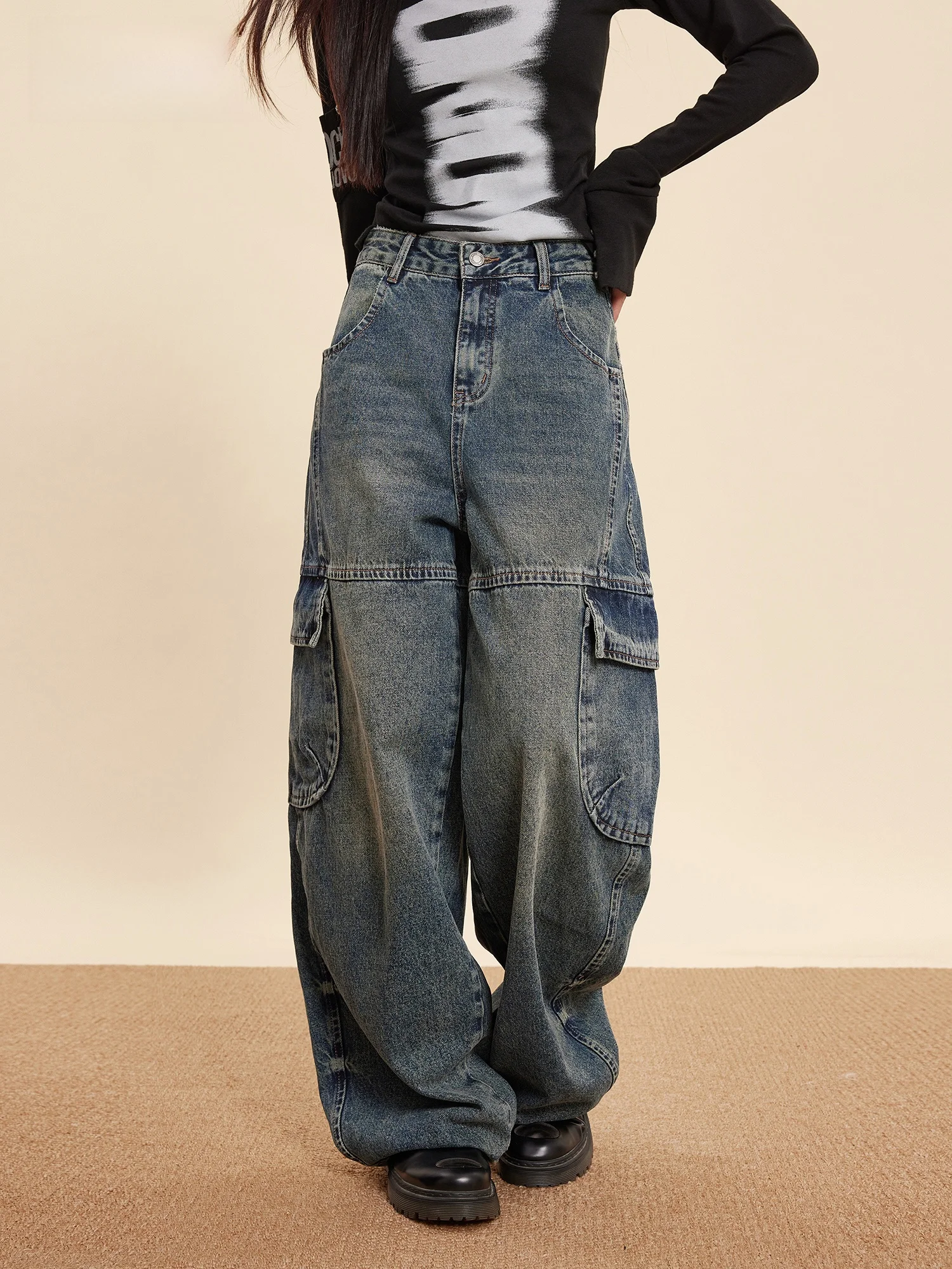 

Джинсы EDX в стиле ретро, широкие, женские, свободные, с высокой талией, рабочие, брюки-кюлоты, американский стиль, весенняя мода, хлопковый деним