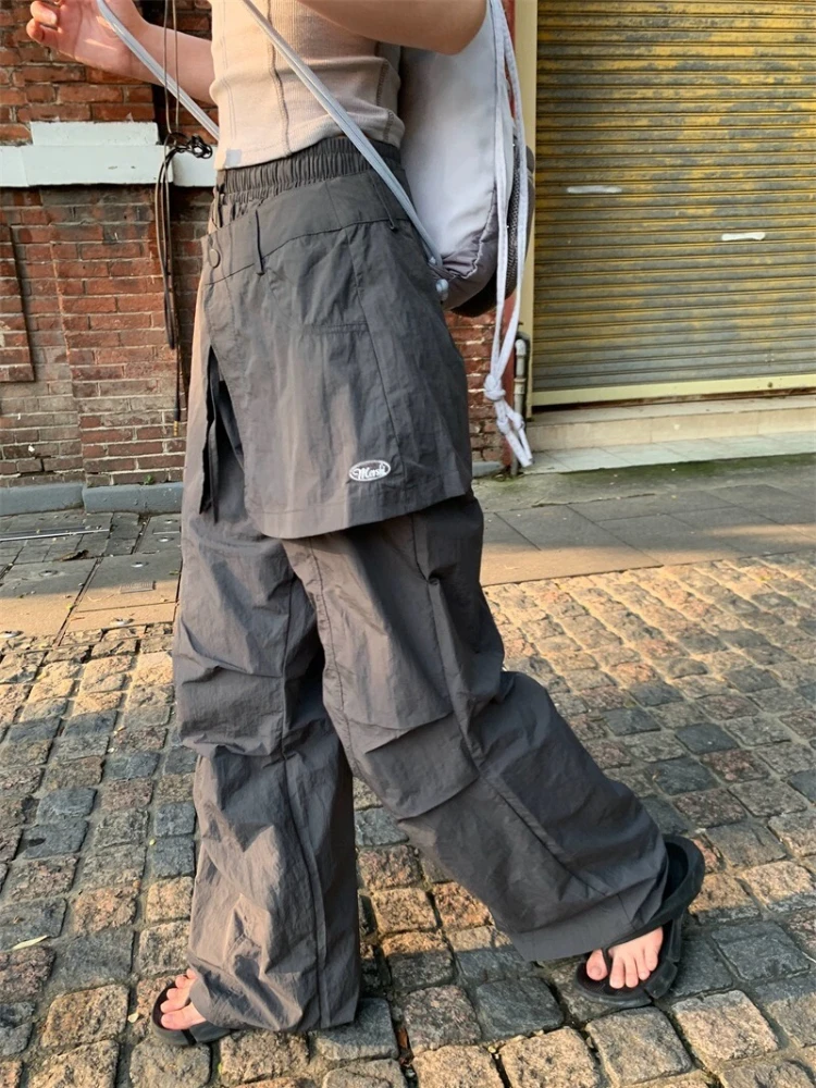 ADAgirl Grey Parachute Pants Woman Baggy Y2k Hip Hop Causal Patchwork Korean Straight Sweatpants Streetwear Retro Trouser Summer