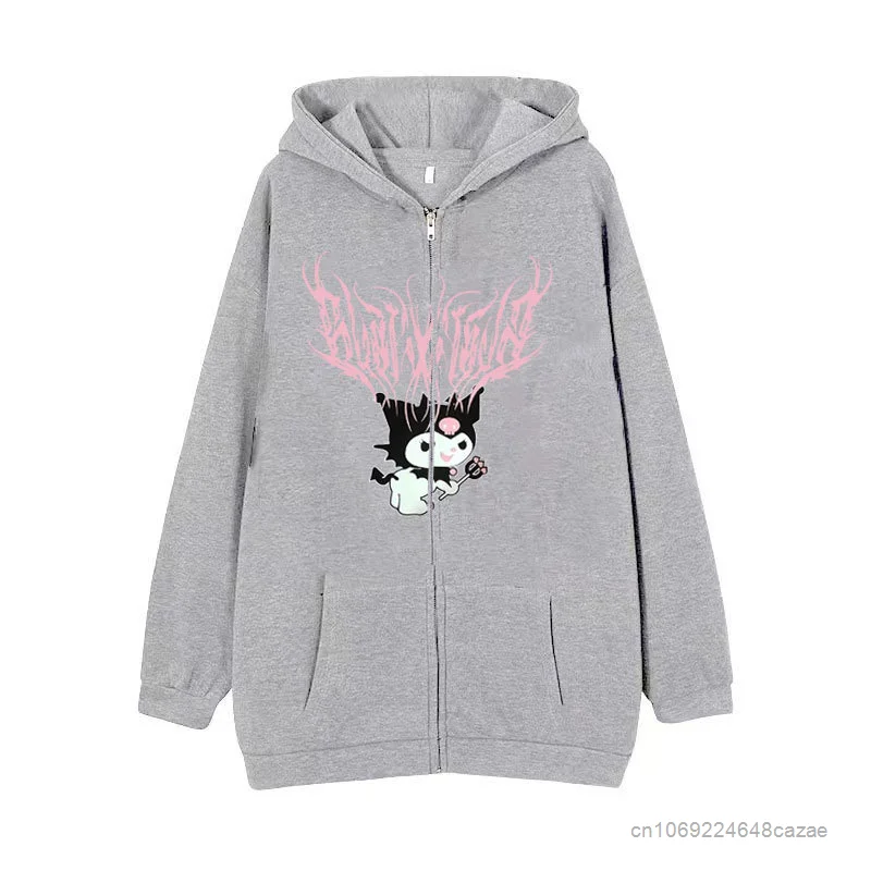 Sanrio Kuromi Clothes Women Harajuku Sweatshirts American Style Spring Long Sleeve Hoodies Y2k New Trendy Zip Up Coat Loose Tops