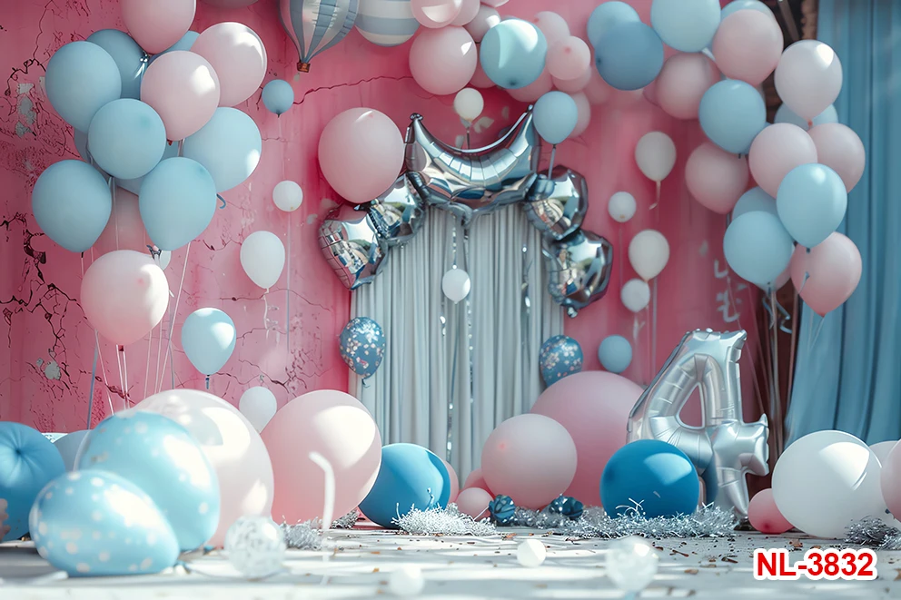 Фоны для новорожденных, детские украшения для дня рождения, воздушные шары, торт, стол, детский портретный фон для фотосъемки, баннер