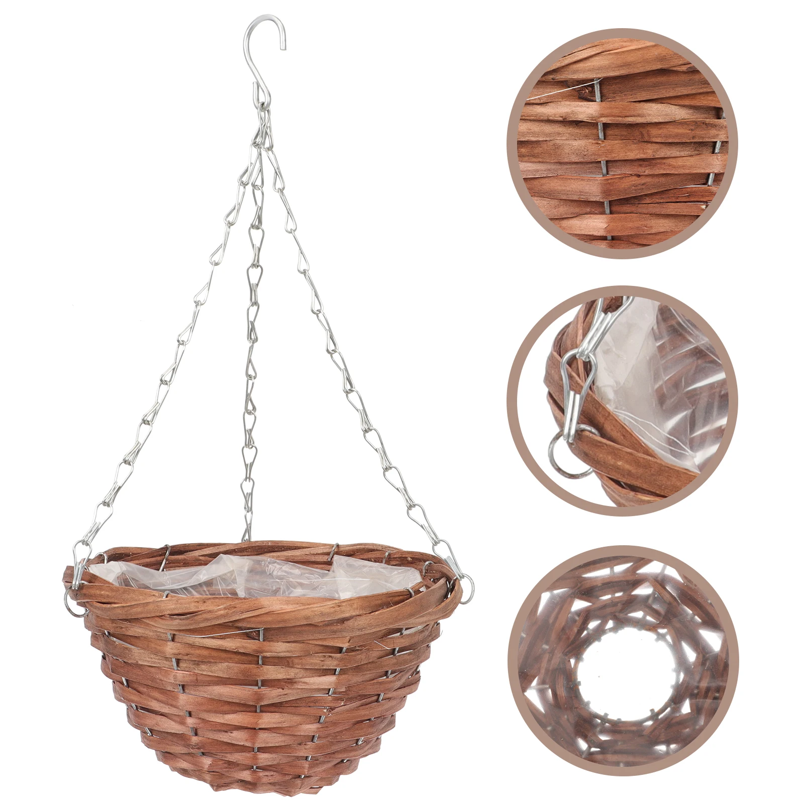 

Hanging Basket Flower Pot Planter with Cotton Chain Container Planters for Indoor Plants Wood Artificial Flowers Wall
