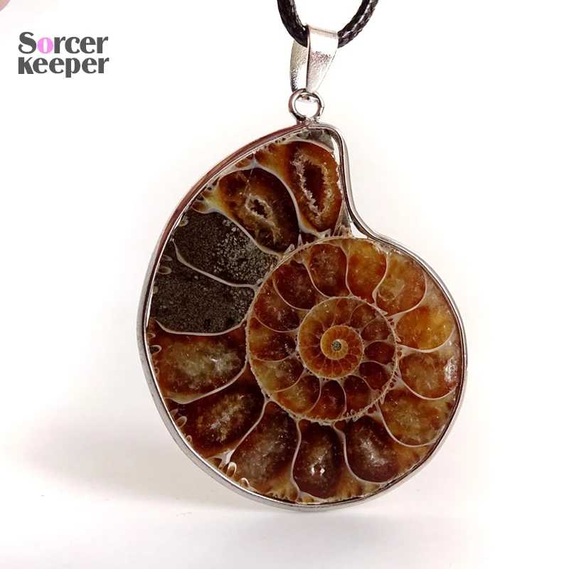 Natural Ammonite Snail Shell Healing Stone Pendants Ocean Reliquiae Conch Animal Statement Necklaces Fit Jewelry Making KS257