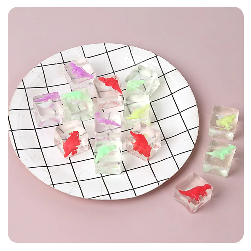 5Pcs Novelty Transparent Ice Cube Dinosaur TPR Q-bouncy Slow Rebound Toys Children's Stress Relief Toys Pinch Music Fidget Toy