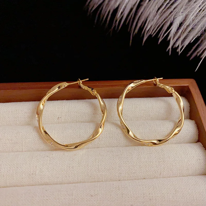

925 Silver Needle 14k gold plating Zircon Round Hoop Earrings For Women Exaggerated hiphop Fine Jewelry Accessories