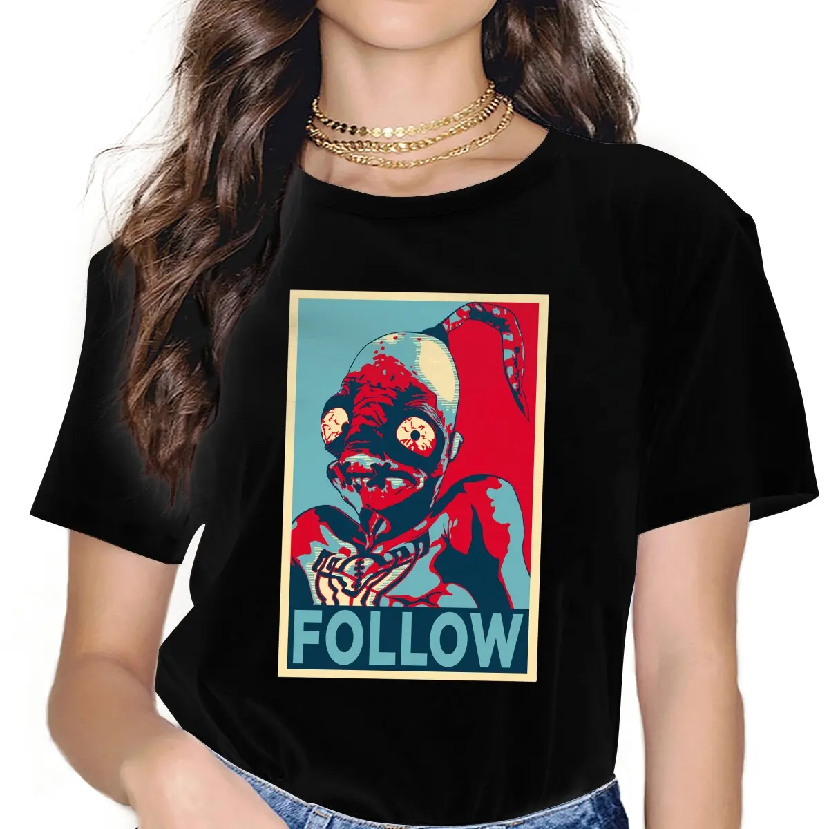 ODDWORLD ABE FOLLOW Women T Shirt OddWorld Game Cool Tees Short Sleeve Round Collar T-Shirts Gift Idea Clothes