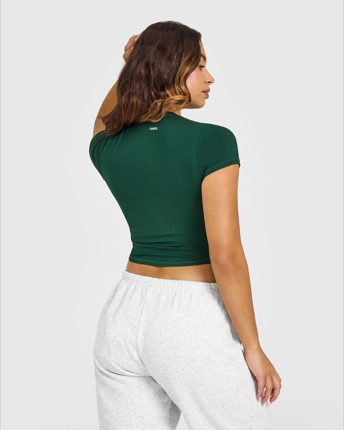Womens Curved Hem Short Sleeve Crop Top Crew Neck Slim Fit Soft Stretch Yoga Gym Workout Daily Casual Active Tee