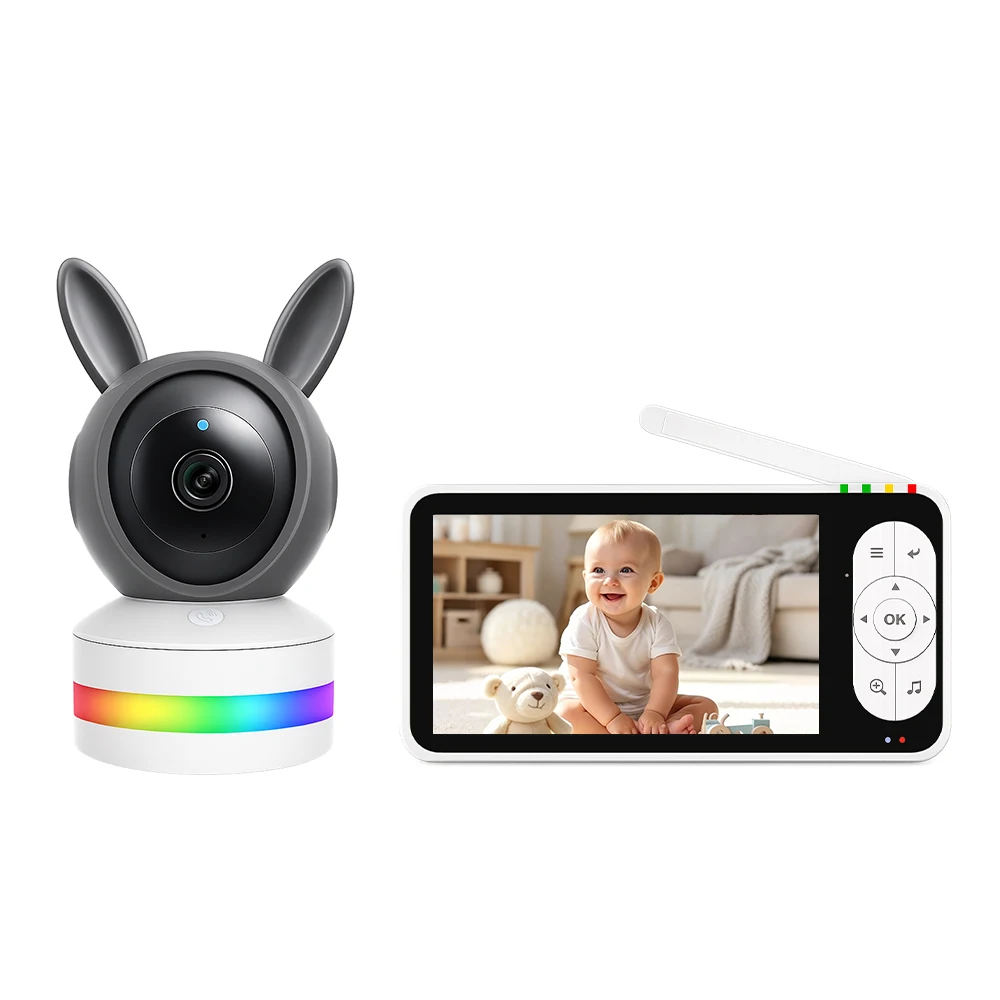 5Inch IPS Screen Tuya APP WIFI Cry Detection  PTZ Intercom Baby Monitor Temperature Monitoring Lullaby Nanny Cam VOX  Babysitter