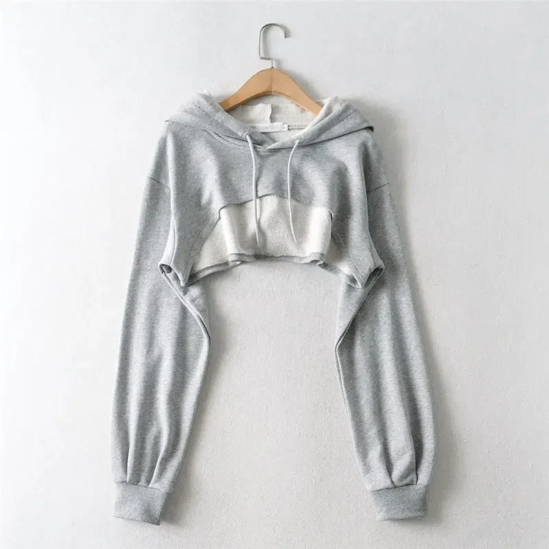 Hoodie Female Hoodie Personality Irregular Crop Ultra Short Style Long Sleeve Top Female Drop Shipping Sweatshirt Y2k Clothes