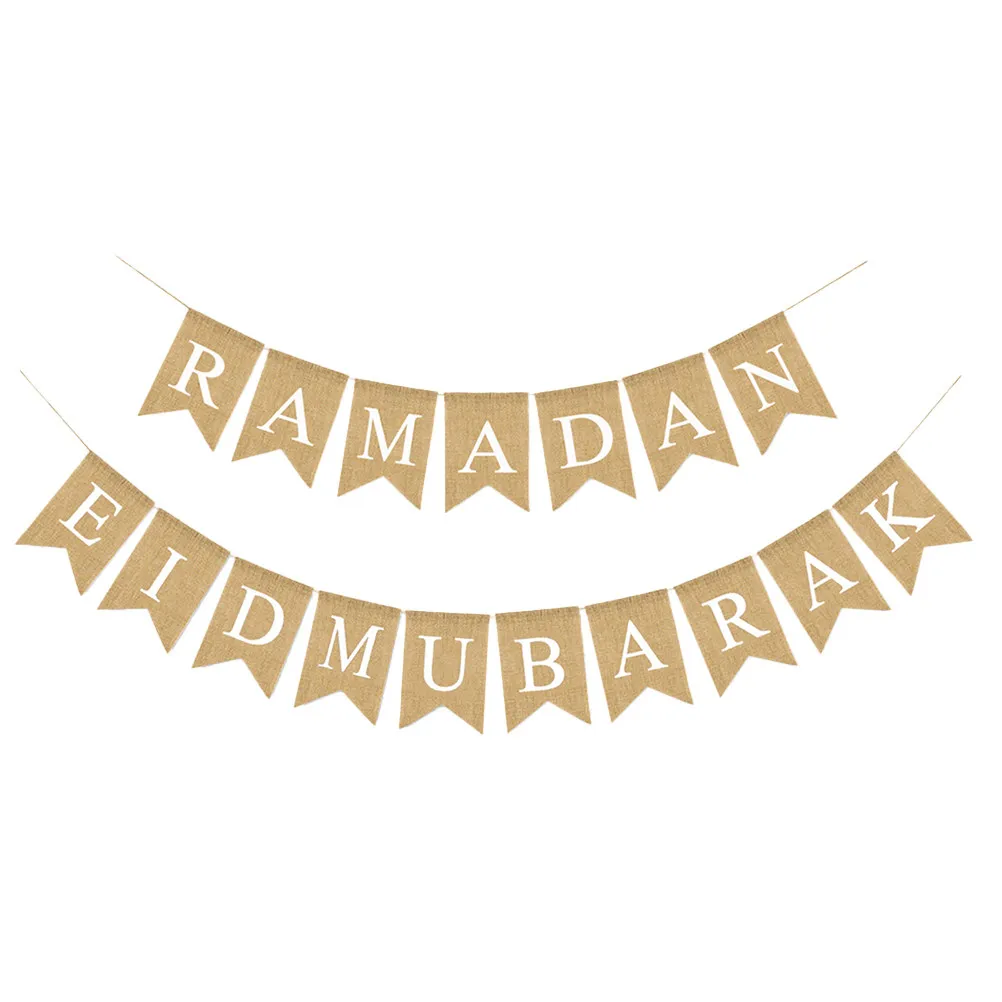 Ramadan Eid Mubarak Burlap Banner – Muslim Party Decoration for Entrance Table Photo Booth Gift Setup