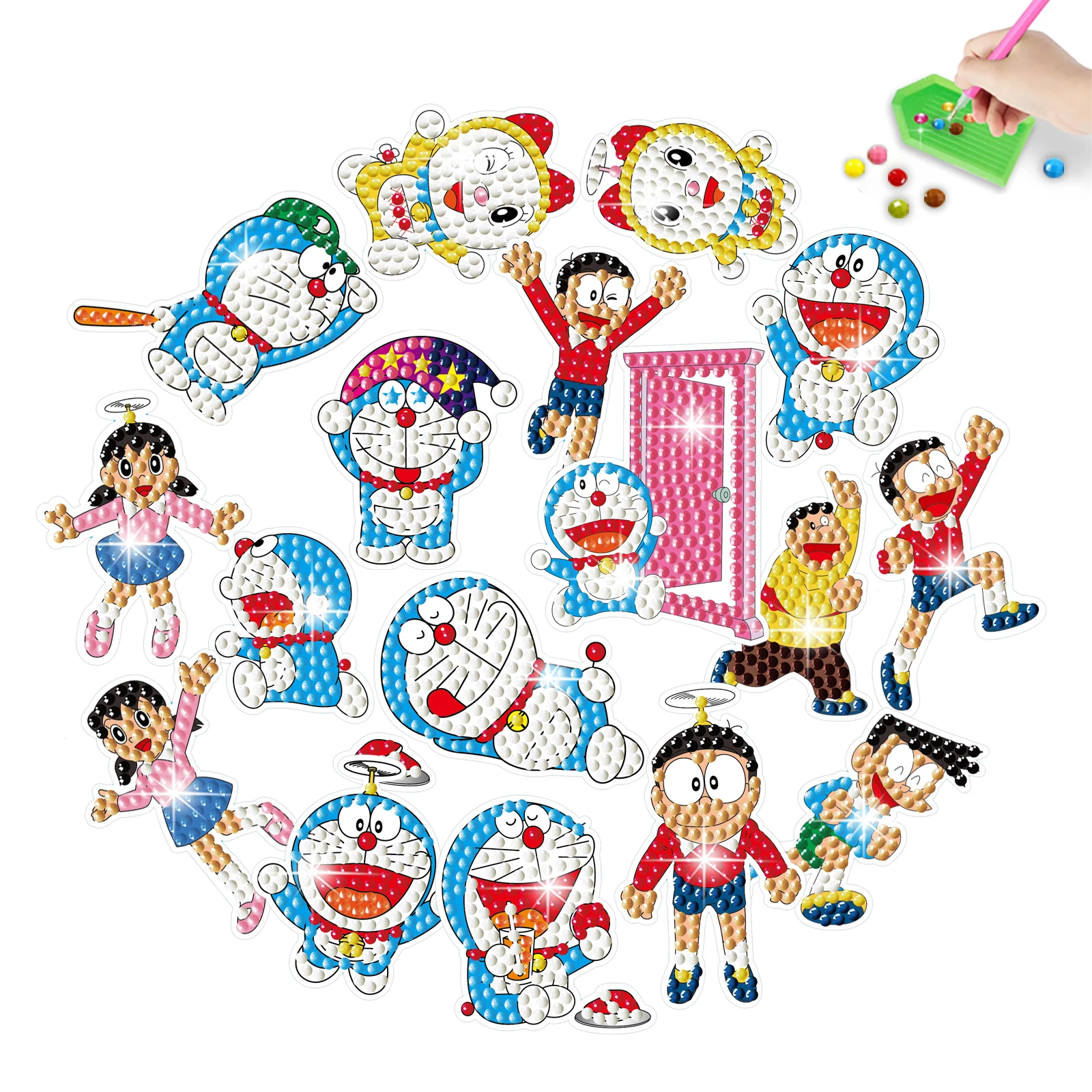 Afbeelding 6: Doraemon Cartoon DIY Diamant Schilderij Kit voor Kinderen - Handgemaakte Knutselstickers Willekeurig Plakken Oefening voor Handvaardigheden