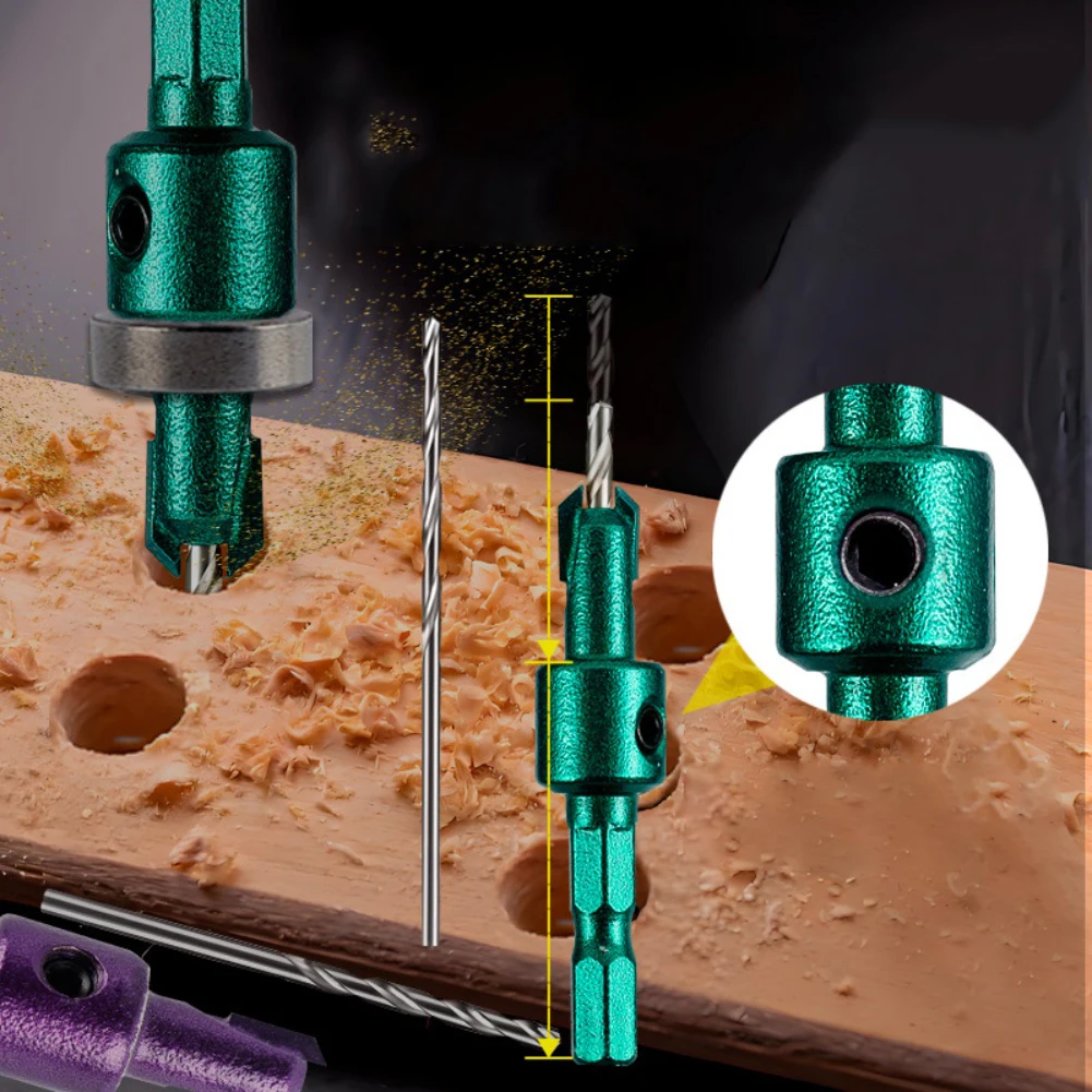 3PCS Countersink Drill Bit Set 28332mm with Hex Shank and Adjustable Depth Stopper for Woodworking and Quick Chuck Use