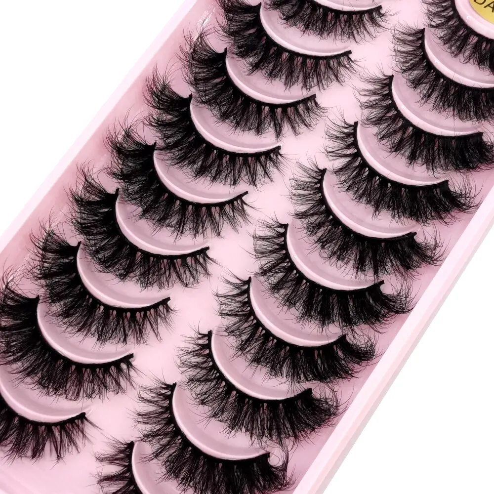 False Eyelashes Cat-Eye Fluffy Faux Mink Lashes 8D Wispy Lashes 10 Pairs Pack Dramatic Long Thick Volume Eyelashes