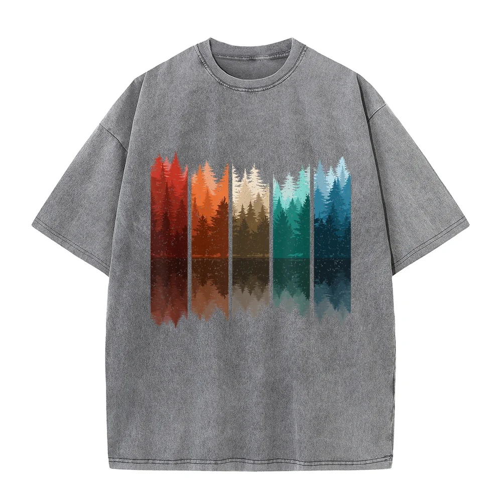 Retro Pine Tree Forest Nature Outdoor Vintage Graphic Men T-Shirt Workwear Men's Tops Cotton T Shirt Street Wear Dad Gift