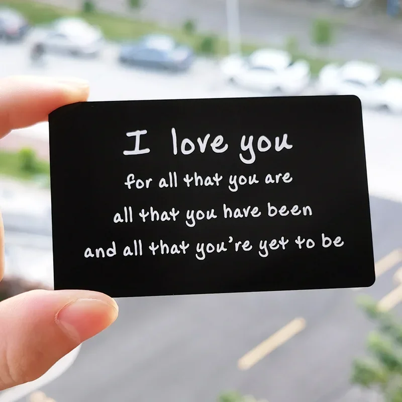 Te amo tarjeta de billetera de Metal postal de grabado creativo pareja tarjeta de felicitación de vacaciones contenido personalizable