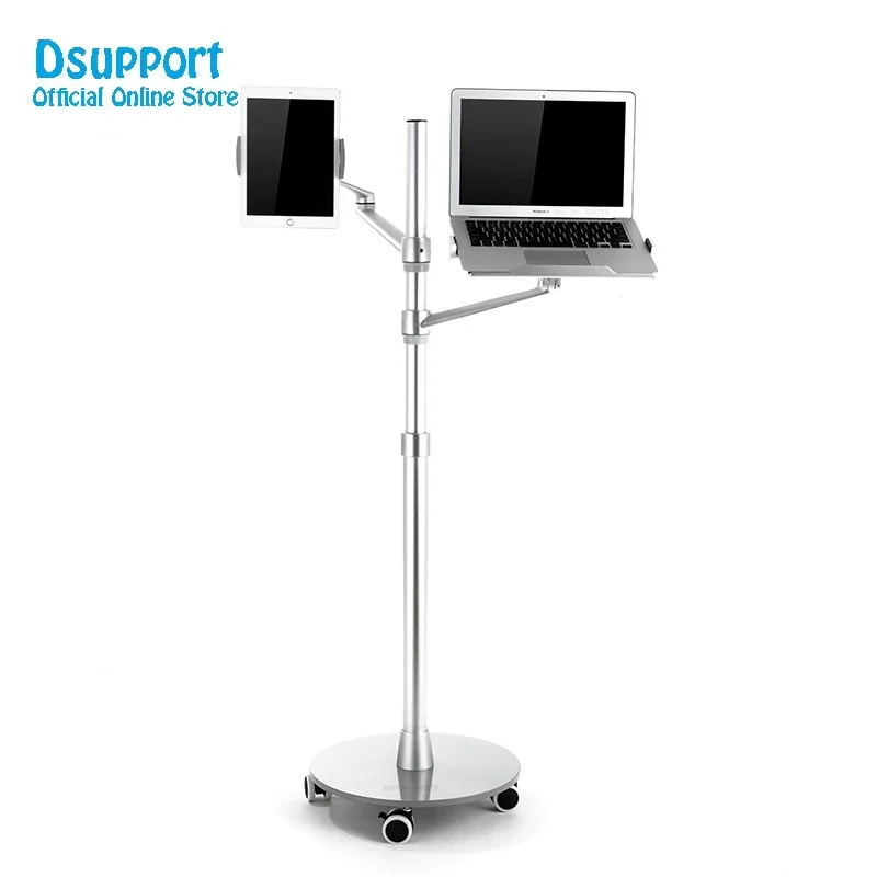 360 Rotation Aluminum Alloy 3 in 1 Mobile+Tablet PC Holder + Laptop Stand Holder Dual Arm Office floor stand Lapdesk Bracket