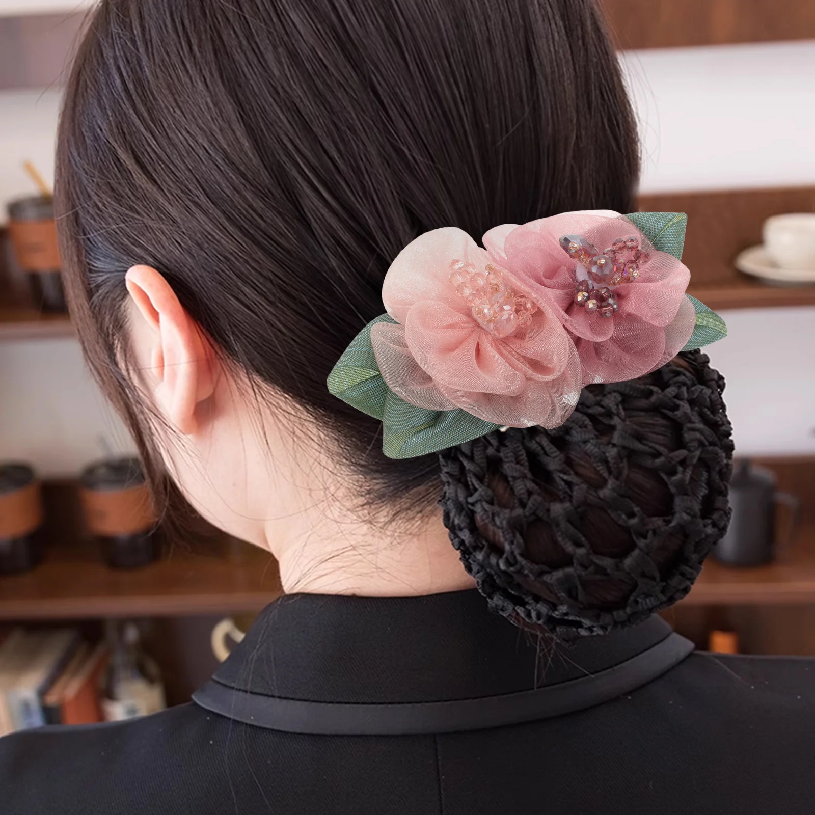 

1 Piece Hair Bun Net Large Size Crochet Mesh Hairnet for Women Fashion Floral Pattern Reusable Bun Holder for Work Dance Ballet