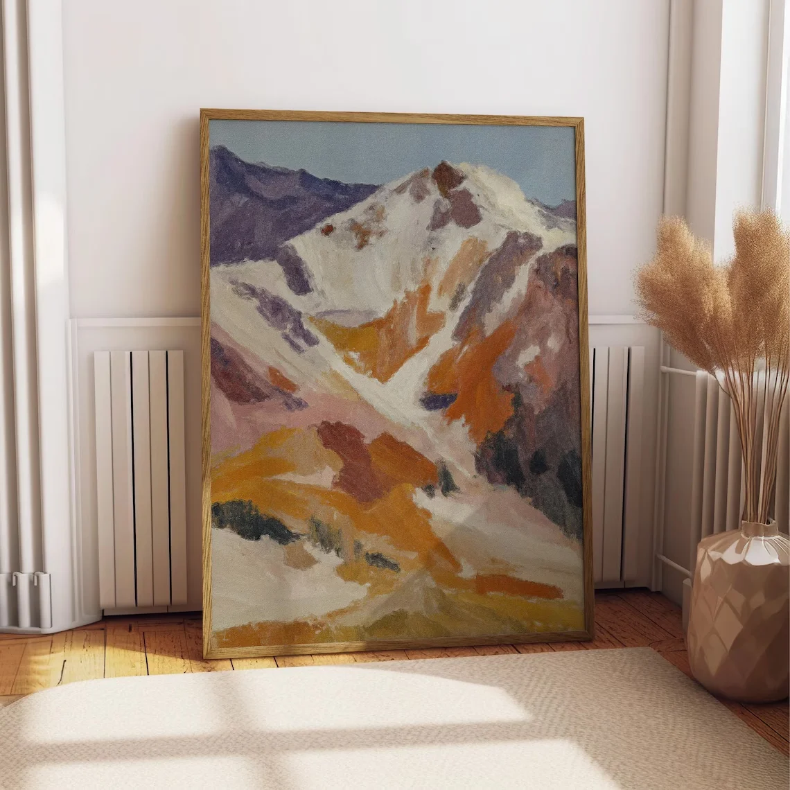 Abstract Mountain Landscape Art Print, Vintage Oil Painting Style Wall Art, Earth Tone Nature Poster, Rustic Modern Home Decor