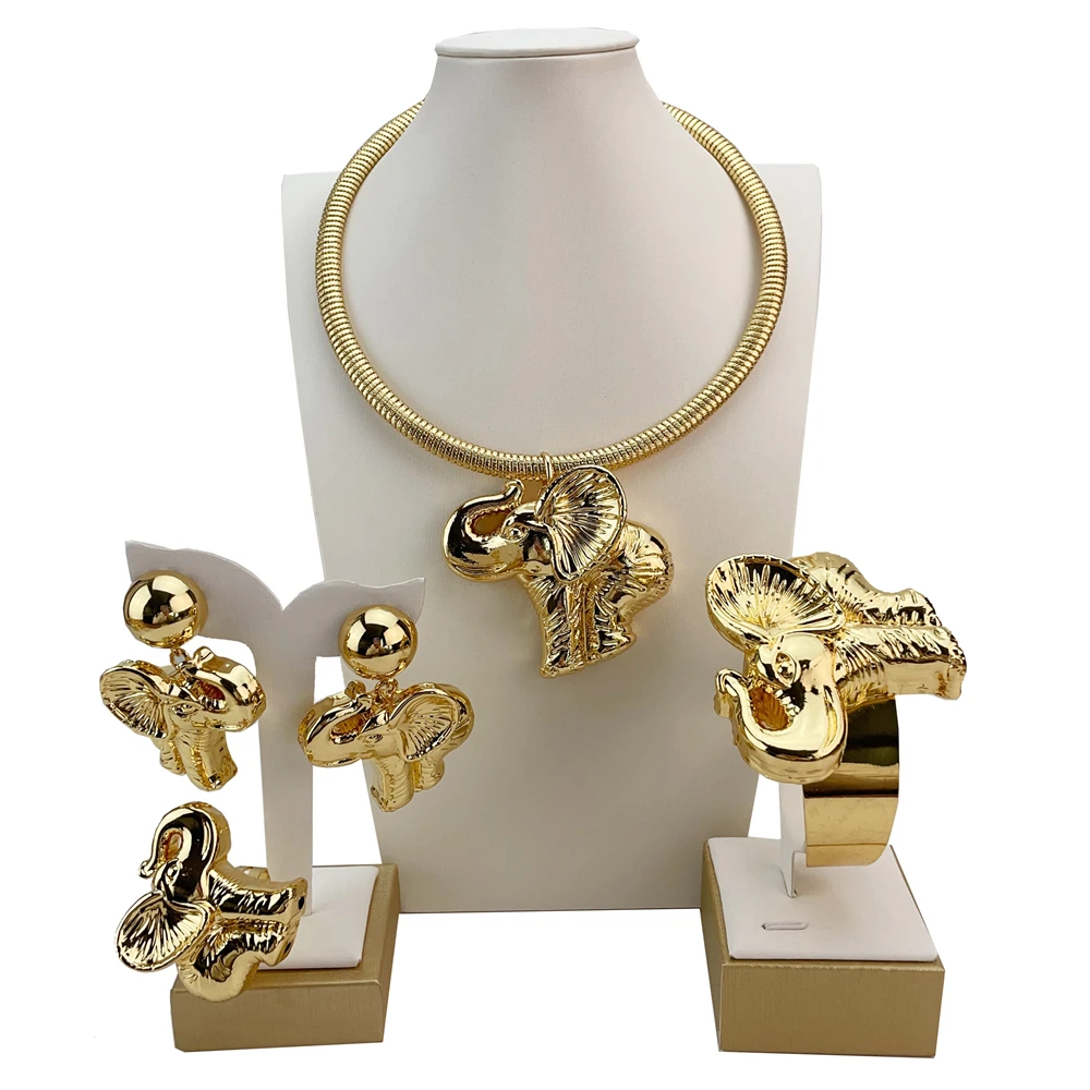 Newest Italian Gold Plated Jewelry Women\'s Wedding Party Banquet Dubai Big Pendant Light Weight Bold Jewelry Sets FHK21121