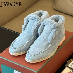 Luxury Natural Wool Fur Loafers Winter Real Suede Leather High Top Moccssins Unisex Men & Women's Lazy Mules Flat Shoes Winter