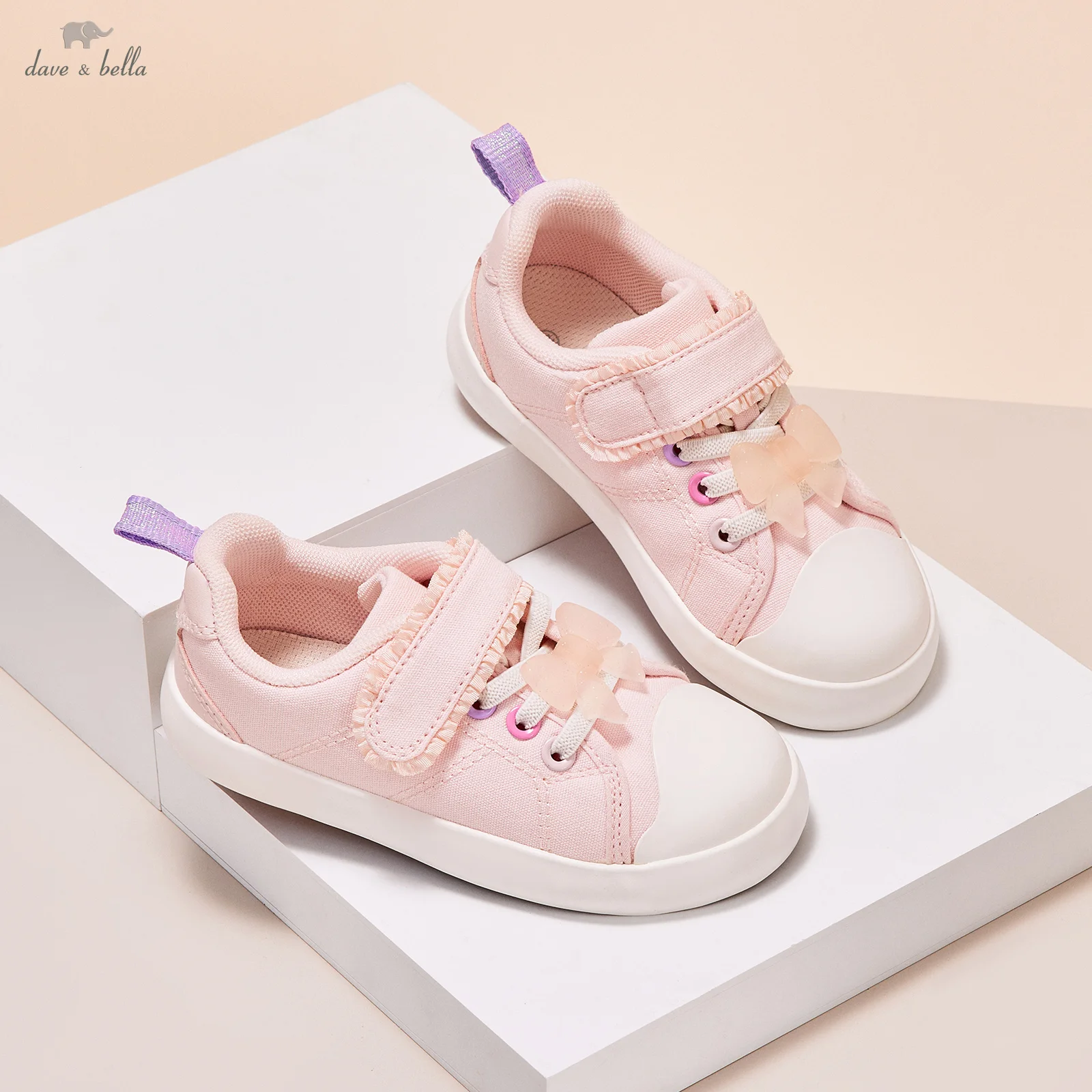 Dave Bella Children's Canvas Shoes Girls Antibacterial Anti Slip Shoes Sweet Cute Bow Children's Autumn Board Shoes DB3253614