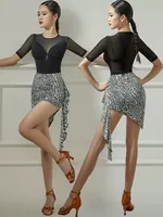 Vestido de baile latino para mujer, Top de primavera, falda de leopardo, traje de una pieza estándar nacional de baile de salón moderno de malla Sexy, novedad de 2026