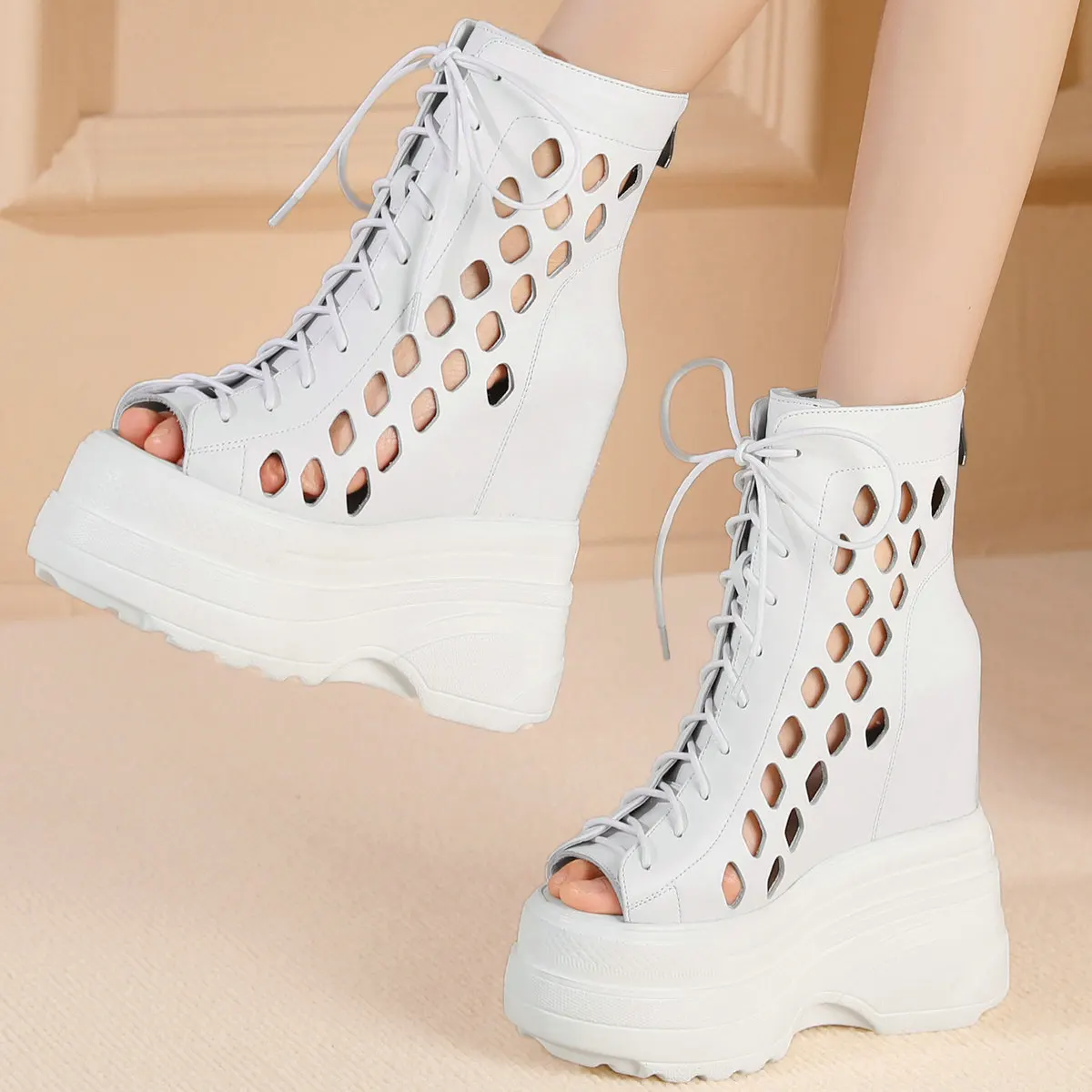 Platform Pumps Plus Size Shoes Women Cow Leather Wedges High Heel Gladiator Sandals Female Summer Fashion Sneaker Big Size Shoes